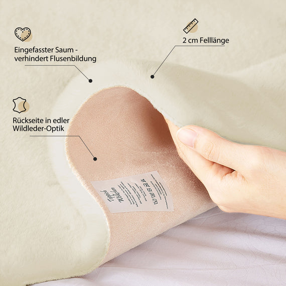 Hasenfell Kunstfell Teppich Vorleger | Rechteckig - Beige